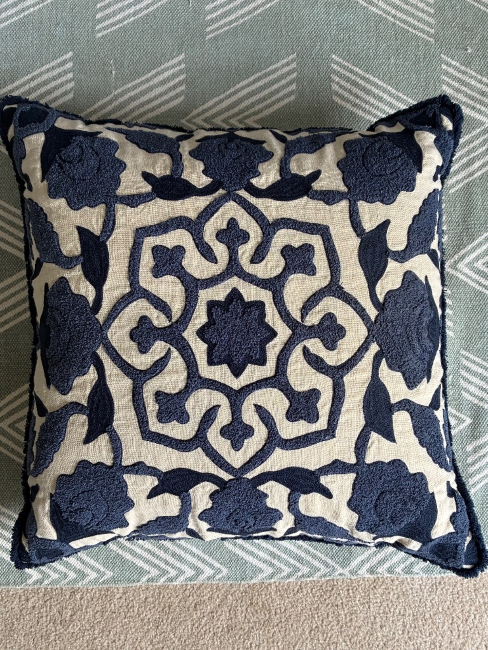Pottery Barn Lovisa Medallion Linen Pillow with Feather Down Insert - Picture 2 of 3